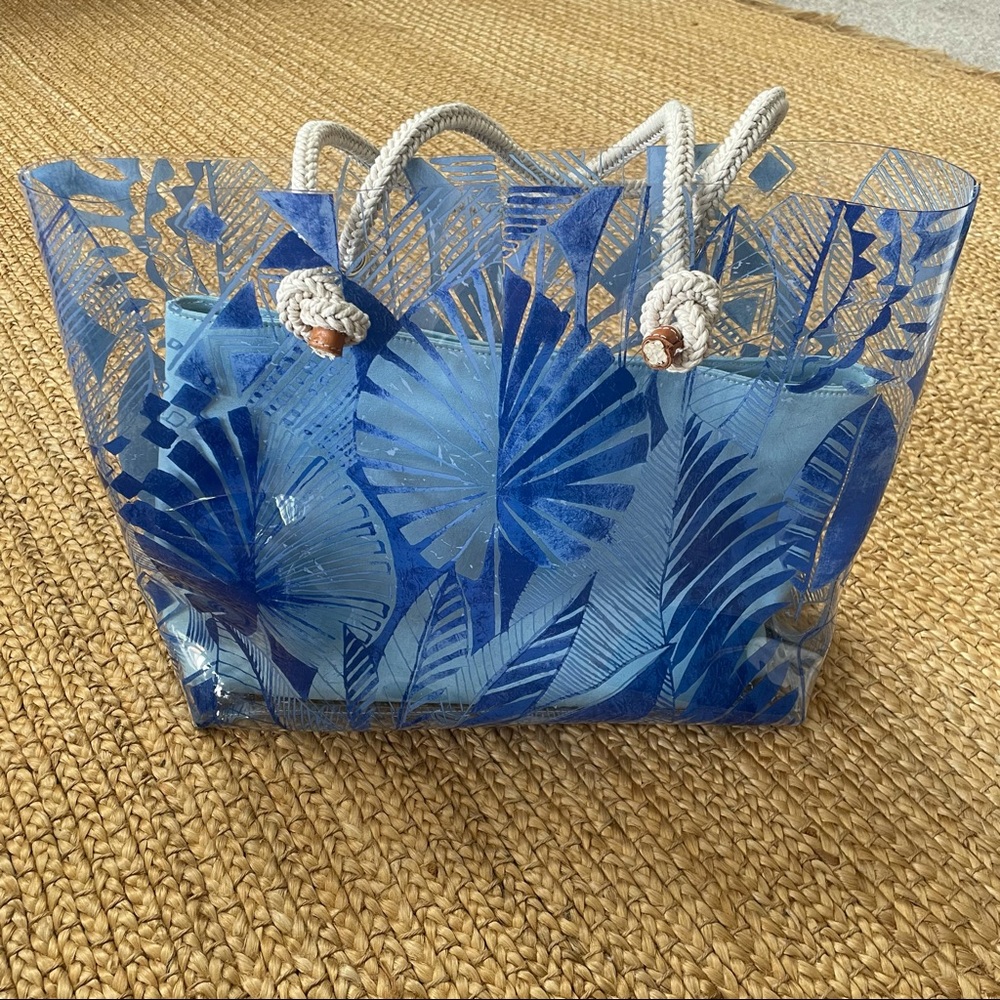 J.McLaughlin Clear/Blue Vinyl Tropical Tote